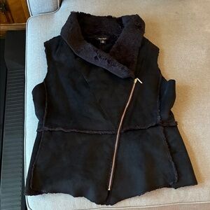 White House Black Market Black Faux Shearling Vest